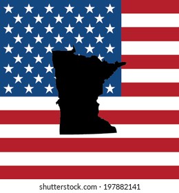 The shape of the state of Minnesota with the American Flag in the Background