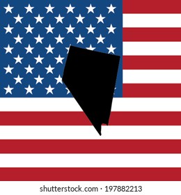 The shape of the state of Nevada with the American Flag in the Background