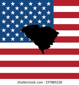 The shape of the state of South Carolina with the American Flag in the Background
