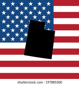 The shape of the state of Utah with the American Flag in the Background