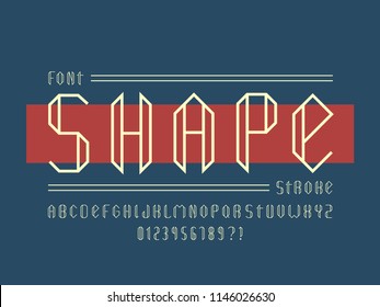 Shape stroke font. Vector alphabet letters and numbers. Typeface design. 