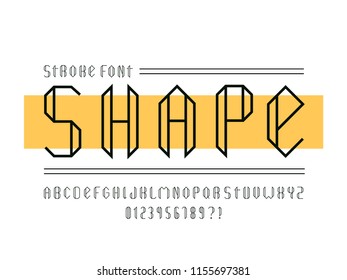 Shape stroke font. Vector alphabet letters and numbers. Typeface design. 