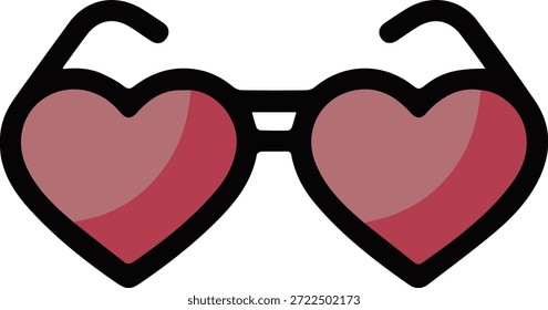 “Icono de gafas de sol en forma de corazón, Vector minimalista plano, rosa y negro”