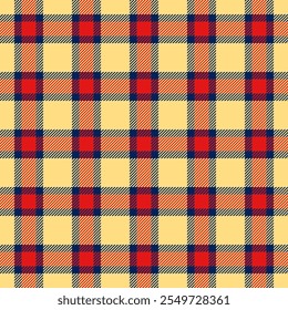 Forma tartan verificar fundo, tecido de textura vetor senhora. Padrão de linha de tecido sem costura em paleta de cores âmbar e azul.