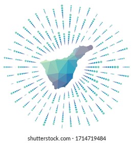 Die Form von Teneriffa, polygonaler Sonnenbrand. Karte der Insel mit bunten Sternchen. Teneriffa Illustration in Digital, Technologie, Internet, Netzwerk Stil. Vektorillustration.