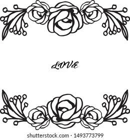 Shape of text love romantic, with wallpaper unique flower frame. Vector