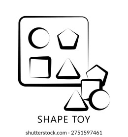 Shape Toy Outline Hand Drawn Icon, Mini Illustration For Modern Concept, Print, Ui, Ux Kit, Web And App Development. Vector Related To Kindergarten, Preschool, Kids And Baby