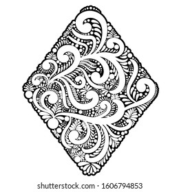 Shape trapezoid of swirls and floral elements.