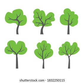 Shape of Tree Icon with green Leaves. Vector outline Illustration. Plant in Garden.