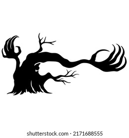 La forma del árbol que se asemeja a un demonio se produce utilizando un archivo vectorial. adecuado para varios decorativos en para crear una atmósfera aterradora para Halloween, fiestas de terror u otros eventos emocionantes.