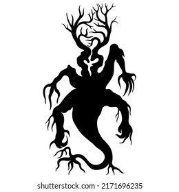 The shape of the tree that resembles a demon is produced using a vector file. suitable for various decorative in to create a scary atmosphere for Halloween, horror parties, or other exciting events.