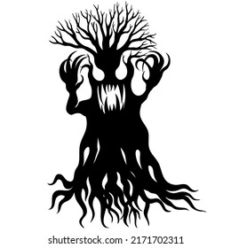 The shape of the tree that resembles a demon is produced using a vector file. suitable for various decorative in to create a scary atmosphere for Halloween, horror parties, or other exciting events.