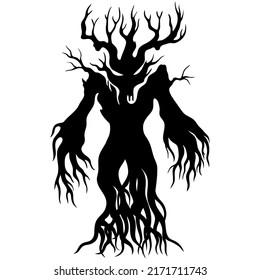 The shape of the tree that resembles a demon is produced using a vector file. suitable for various decorative in to create a scary atmosphere for Halloween, horror parties, or other exciting events.