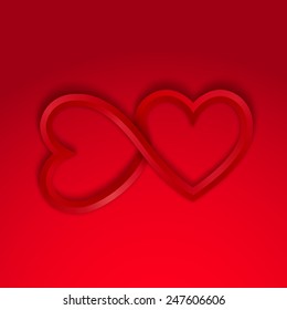 Shape of two endless red hearts. Vector love symbol.