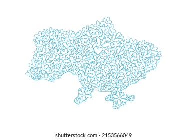 Shape of Ukraine filled with flowers. Peace and prosperity. Ukrainian Freedom and Independence concept artwork.