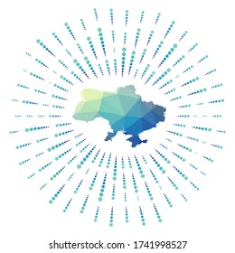 Form der Ukraine, polygonaler Sonnenbrand. Karte des Landes mit bunten Sternenstern. Ukraine Illustration in digitaler, Technologie, Internet, Netzwerk Stil. Vector-Abbildung.