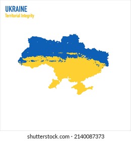 The shape of Ukrainian borders with flag sign. Concept of an independent country and territorial integrity. Sticker with the shape of Ukraine. Vector illustration