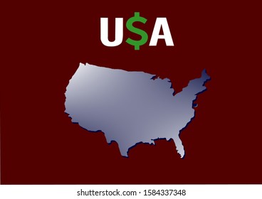 Shape of US map on rubin background with name