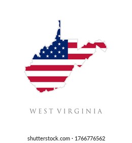 Shape of West Virginia state map with American flag. vector illustration. can use for united states of America indepenence day, nationalism, and patriotism illustration. USA flag design