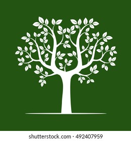 Shape of White Tree and Green Background. Vector Illustration.