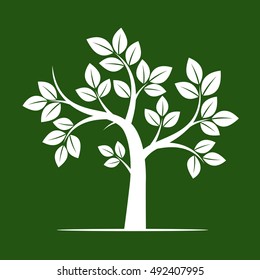 Shape of White Tree and Green Background. Vector Illustration.