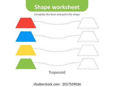 Shape worksheet for kids, trapezoid shape