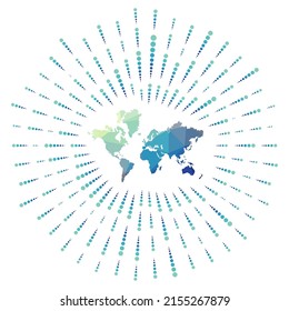 Shape of The World, polygonal sunburst. The World illustration in digital, technology, internet, network style. Vector illustration.