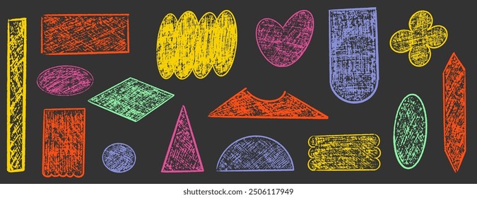 Shape y2k crayon texture. Geometry form trendy y2k design. Crayon badge organic playful doodle style.