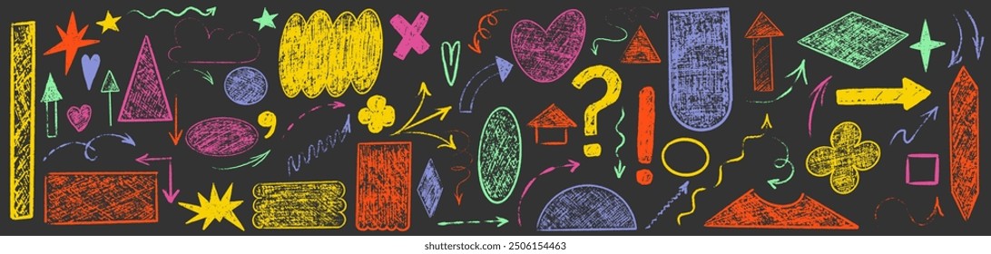 Shape y2k crayon texture. Geometry form trendy y2k design. Crayon badge organic playful doodle style.