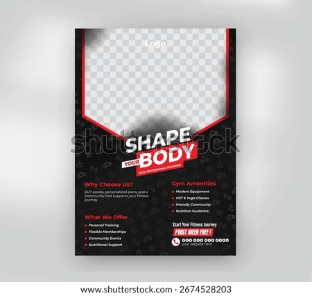 Shape Your Body Black and Red Gym Flyer Template Fitness Training Poster
