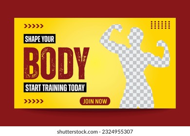 Formez la vignette de votre corps et le modèle vectoriel de la bannière Web, modifiable, fitness, astuces, gym, entraînement