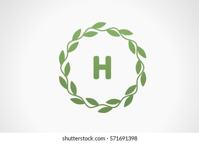 Shape your environment green icon simple elements logo.Green circle twig Eco Logo design vector template Negative space. Ecology Happy life concept icon.