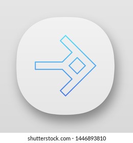 Shaped arrow app icon. Navigation arrowhead. East direction. Arrowhead indicating rightward. Geometric pointer. UI/UX user interface. Web or mobile applications. Vector isolated illustrations