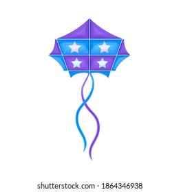 Shaped Blue and Purple Kite as Tethered Craft with Wing Surface and Tail Vector Illustration