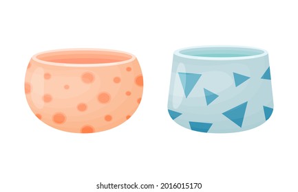 Shaped Ceramic or Clay Empty Pot for Decorative Flowers Vector Set