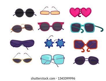 Shaped colorful glasses set. Collection for sunglasses store. Can be used for topics like eyewear, retail, vacation