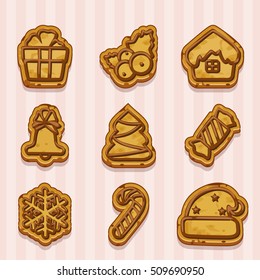 shaped cookies for Christmas and New Year, holiday symbols, set 1