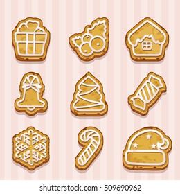 shaped cookies for Christmas and New Year, holiday symbols, set 2