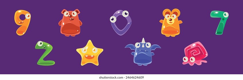 Shaped Digit Animal and Jelly Creature Vector Set
