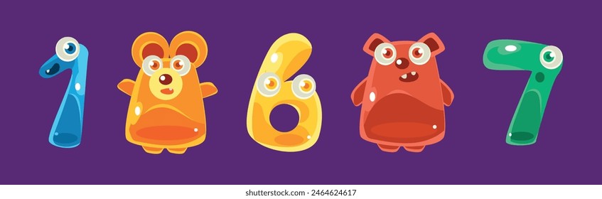 Shaped Digit Animal and Jelly Creature Vector Set
