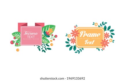 Shaped Frames with Floral Decoration for Greeting and Invitation Card Design Vector Set