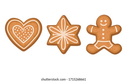 Cookies de pan de jengibre con conjunto de vectores de adorno de invierno