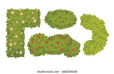 Shaped Green Bushes Planted in Parks and Gardens Above View Vector Set