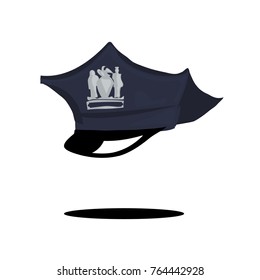 Shaped headdress of the US police of the state of new York. Blue. Summer. Drawn, easy style. Icon. Vector.