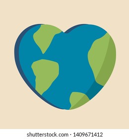shaped heart icon flat design. globe symbol or global creative logo for peace & charity. save the earth & world.  