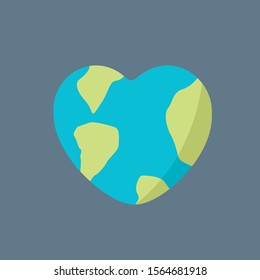 shaped heart icon flat design. globe symbol or global creative logo for peace & charity. save the earth & world. donation isolated. concept international love. energy planet vector. Tourism cartoon