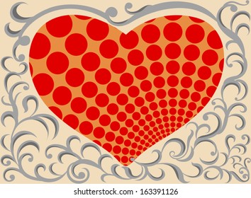 Shaped heart with pattern valentine retro style background