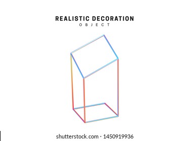 Shaped linear square, cube Realistic shape 3d objects with gradient holographic color of hologram. Geometric decorative design elements isolated on white background. vector illustration.