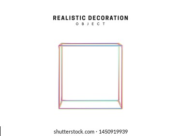 Shaped linear square, cube Realistic shape 3d objects with gradient holographic color of hologram. Geometric decorative design elements isolated on white background. vector illustration.
