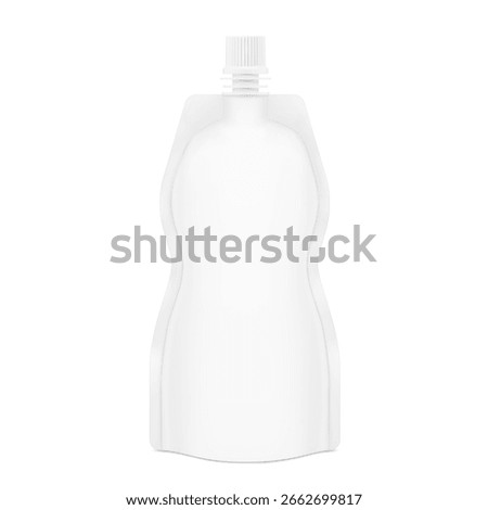 Shaped pouch bag with spout mockup.Vector illustration isolated on white background. Front view. Can be use for template your design, presentation, promo, ad. EPS10.